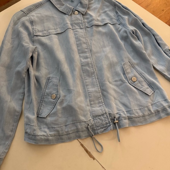 Light Blue Denim Lyocell Tencel Utility Lightweight Shacket Safari Jacket Top - Picture 4 of 5